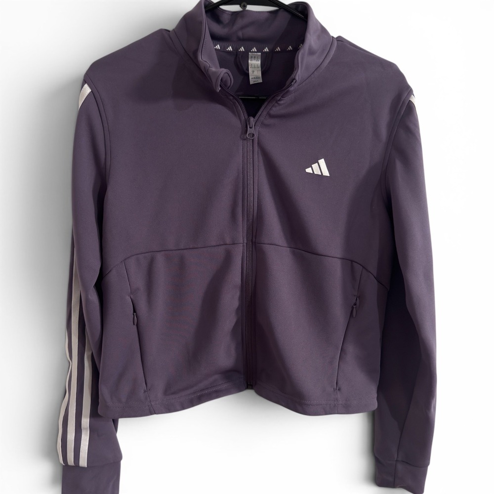 adidas Women's Cropped Full Zip Track Jacket Purple 3 Stripe Athletic Size Small
